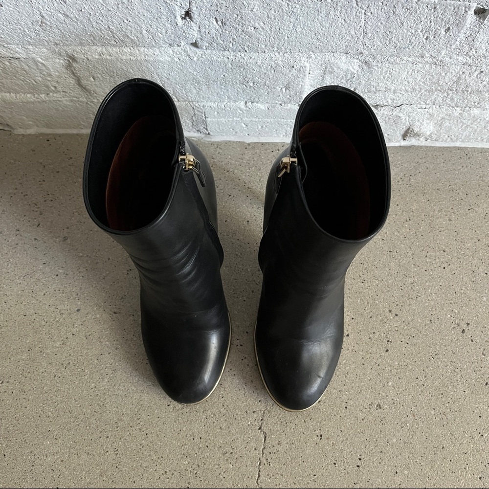 Givenchy Black Leather Stiletto Heeled Boots with Gold Metal Detail - Picture 6 of 11
